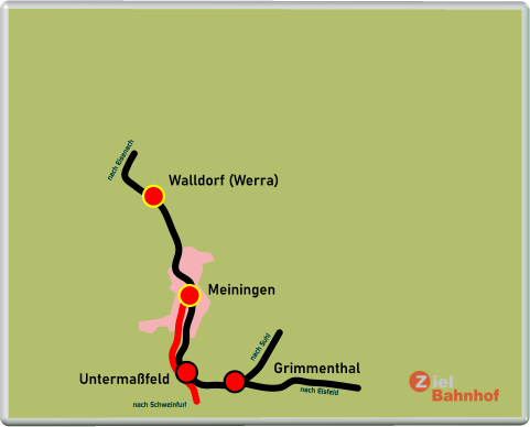 Meiningen Walldorf (Werra) Untermaßfeld Grimmenthal nach Suhl nach Eisfeld nach Eisenach nach Schweinfurt